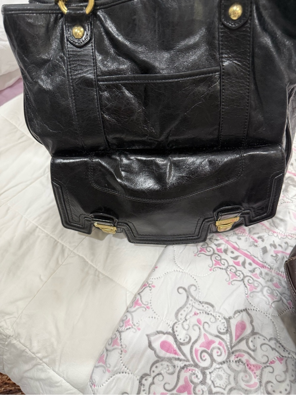 Classic Black Leather Shoulder Bag with Gold Hardware